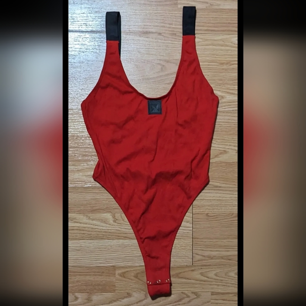 Playboy Rib Essentials Bodysuit L Cherry Red Rare Color Y2K Valentine's Day